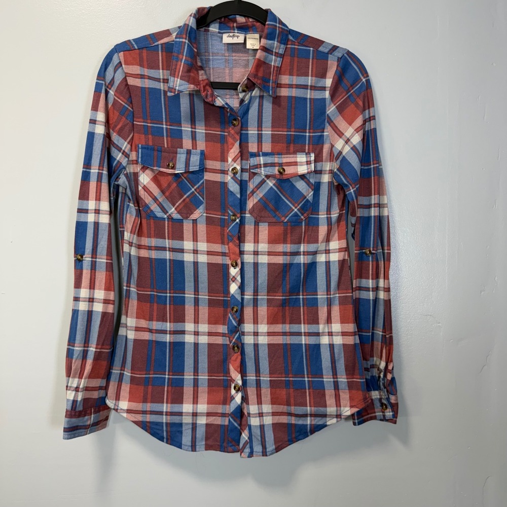 Daytrip Womens Plaid Button Up Shirt Blue Red Flannel Style M B1324DEC2